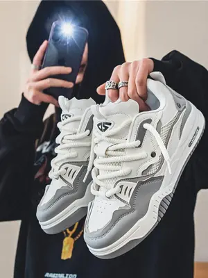 Men's Casual Bootlace Worm Lace Up Skate Shoes, Summer Outfits 2024 Letter & Patched Design Low Top Skate Shoes, Contrast Me...