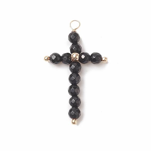 Natural Black Onyx(Dyed & Heated) Faceted Round Copper Wire Wrapped Pendants