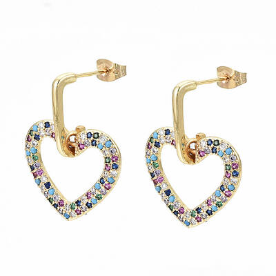 Brass Micro Pave Cubic Zirconia Dangle Stud Earrings