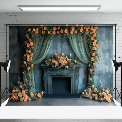Aperturee Blue Abstract Wall Floral Greenery Wedding Backdrop, 3X2FT(1MX0.6M), 14 USD, wedding backdrops, NYHD1J27-M