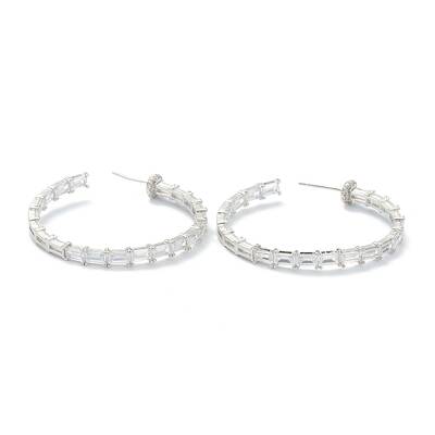 Brass Micro Pave Clear Cubic Zirconia Half Hoop Earrings