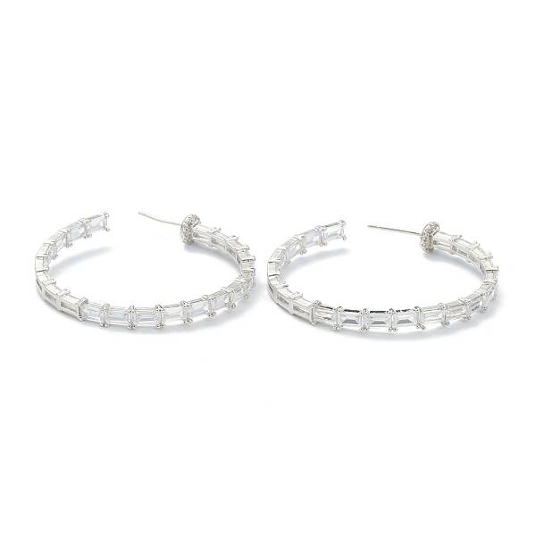 Brass Micro Pave Clear Cubic Zirconia Half Hoop Earrings
