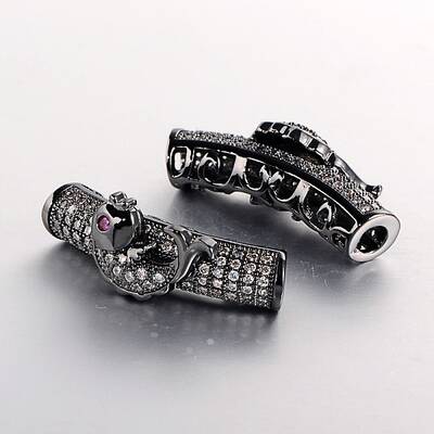 Brass Micro Pave Cubic Zirconia Curved Tube Beads