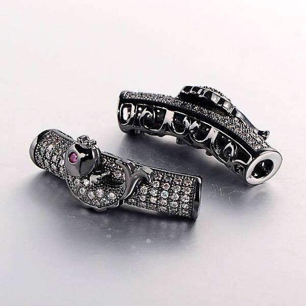 Brass Micro Pave Cubic Zirconia Curved Tube Beads