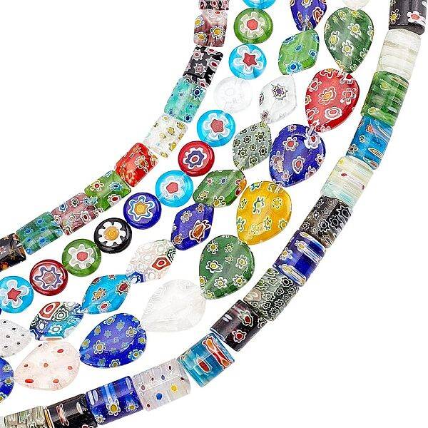 OLYCRAFT 156Pcs Handmade Millefiori Glass Beads Strands Mixed Color Spacer Beads Millefiori Lampwork Glass Beads for Jewelry ...