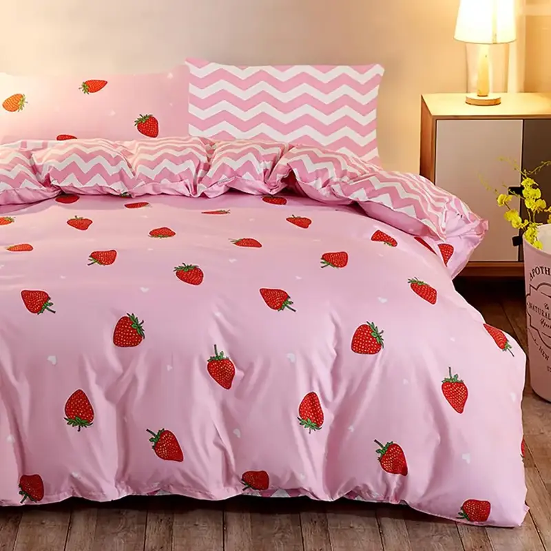 Strawberry Pattern Duvet Cover Set, 2/3 Counts/set Including 1 Duvet Cover & 1/2 Pillowcase without Filler, Soft Comfortable ...