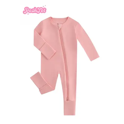 Solid color Bamboo fiber baby crawler zip-up onesie Play and casual clothinghidden double zipper, comfortable long-sleeved tr...