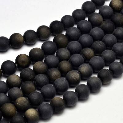 Frosted Natural Golden Sheen Obsidian Round Bead Strands