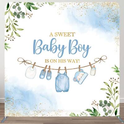 Aperturee Sweet Baby Boy Plant Gender Reveal Square Backdrop | Tension Fabric Backdrop | Fabric Pop Up Straight Display | 8X8...