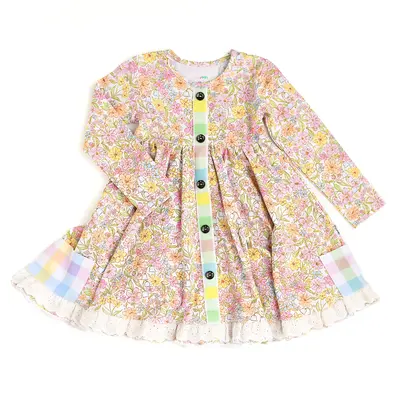 Kennedy Floral Button Dress Easter Floral Plaid Stripe Lace Twirl Dress Gigi and Max