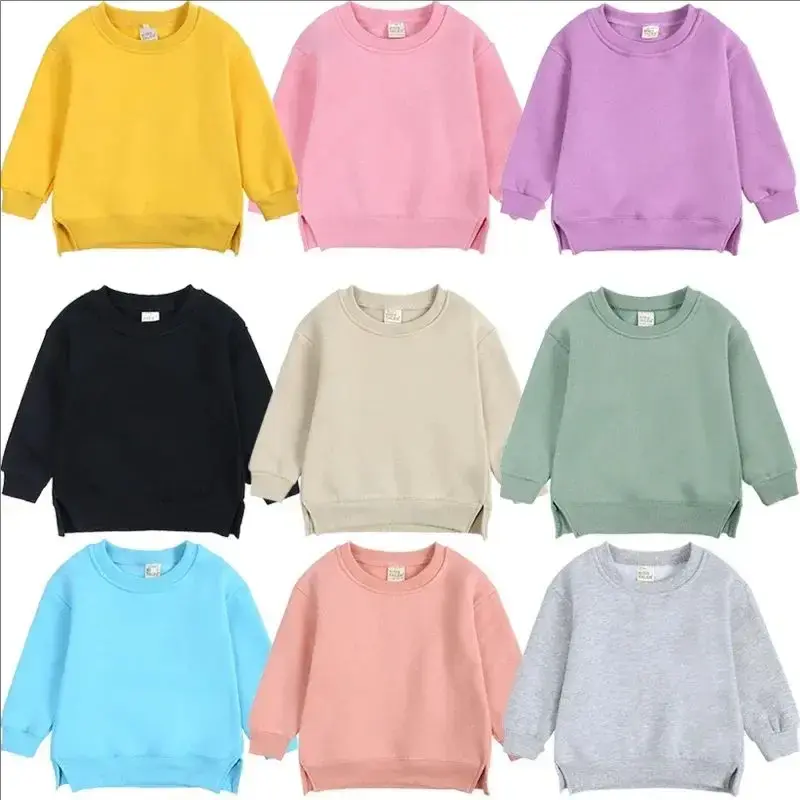 2024 Autumn Kids Boys Girls Clothes Solid O-Neck Top Long Sleeve Sweatshirt Children's Outwear Clothing Teenager Coat Outfits