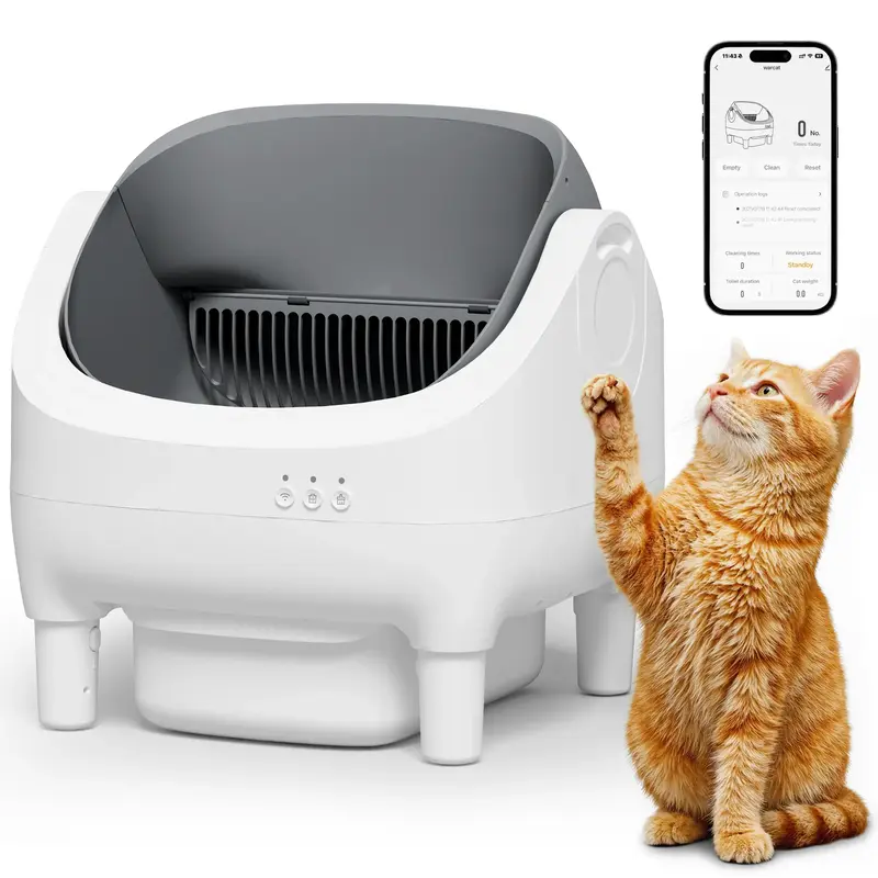 Warcat Automatic Open-Top Cat Litter Box with Smart App Control 2.4G Wifi Self-Cleaning Litter Box with Safety Sensors #TikTo...