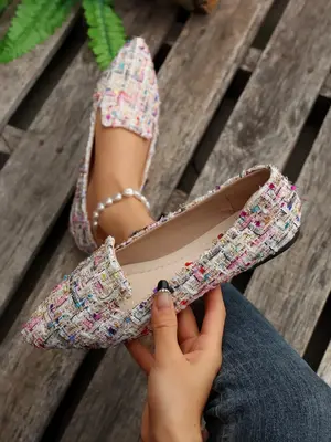 Women's Fashion Colorblock Slip on Flats As Gift, Minimalist Elegant Pointed Toe Soft Flat Shoes for Outdoor Beach Party Wedd...