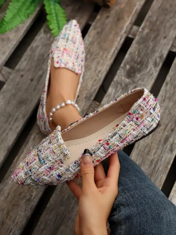 Women's Fashion Colorblock Slip on Flats As Gift, Minimalist Elegant Pointed Toe Soft Flat Shoes for Outdoor Beach Party Wedd...