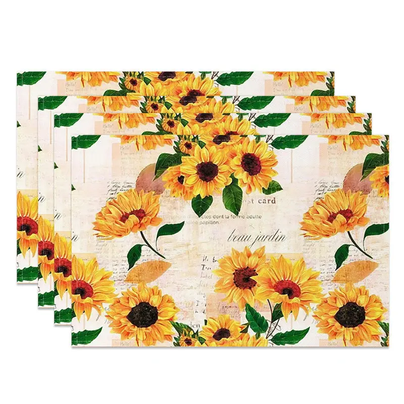Yellow Sunflora Newspaper Dining Set Of 4 Placemats - Aperturee