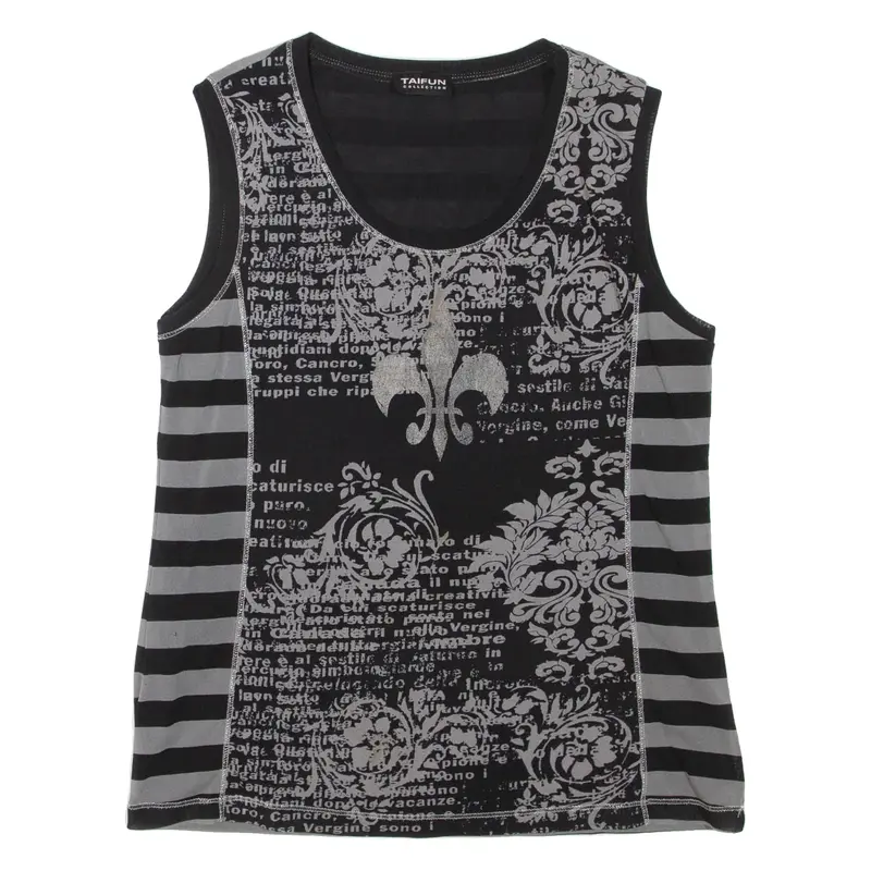 TAIFUN Womens Printed Top Grey Sleeveless Striped L