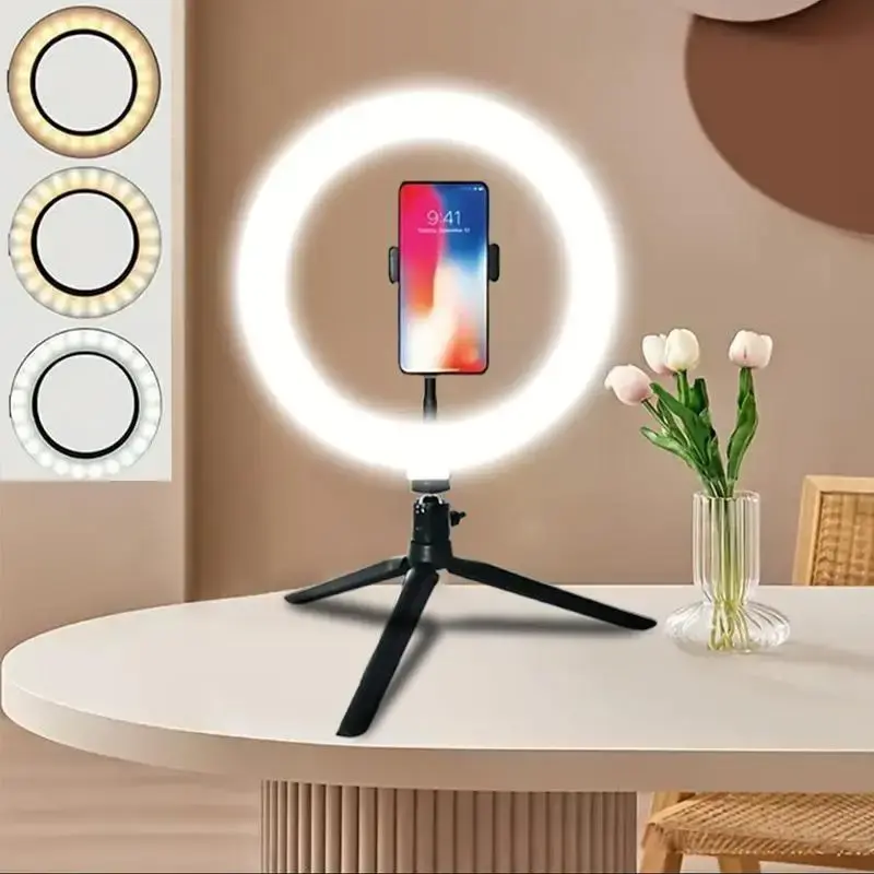 10 Inch LED Ring Light Kit, Selfie Light with Tripod for iPhone Android Smartphone, Camera Flash Light with Tripod, Professi...