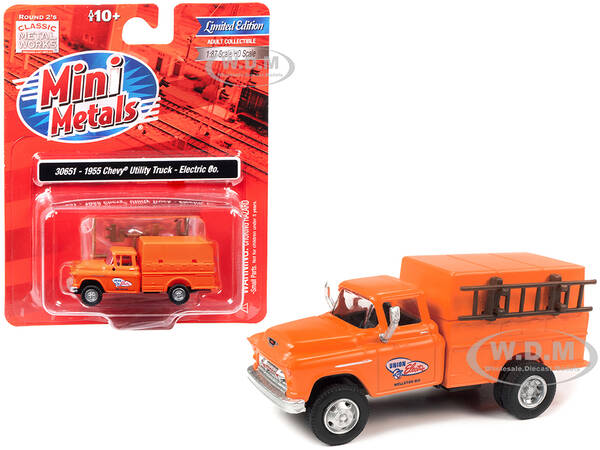 1955 Chevrolet Utility Truck Orange Union Electric 1/87 (HO) Scale Model by Classic Metal Works