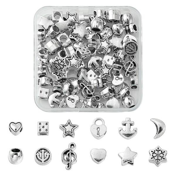 60Pcs 12 Style Tibetan Style Alloy European Beads