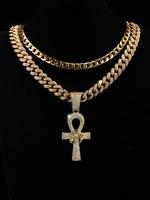 Punk Rhinestone Eye Decor Horus Ankh Pendant Necklace & Chain Necklace, Fashion Jewelry for Party, Daily Clothing Decor, Tren...