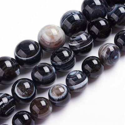 Natural Black Striped Agate/Banded Agate Beads Strands