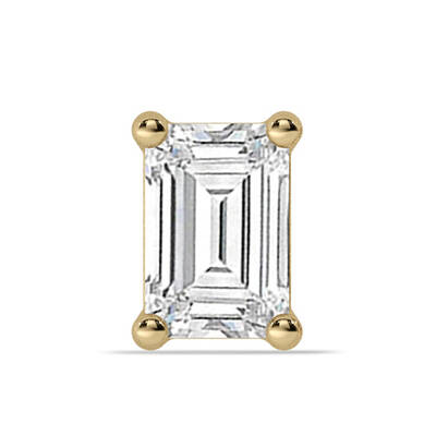 Certified Yellow Gold Lab Grown Four Prong Emerald Cut Single Diamond Stud Earring | 1/4 - 3 CT. TW.