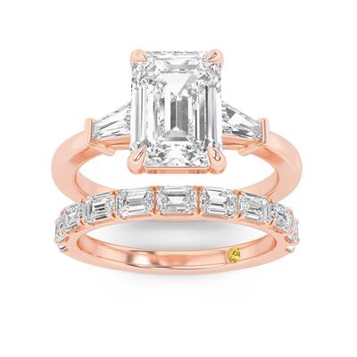 Valentina Lab Grown Emerald Cut Diamond Engagement Ring with the Juliet Wedding Band | 10K Rose Gold 3 3/4 ct. tw.