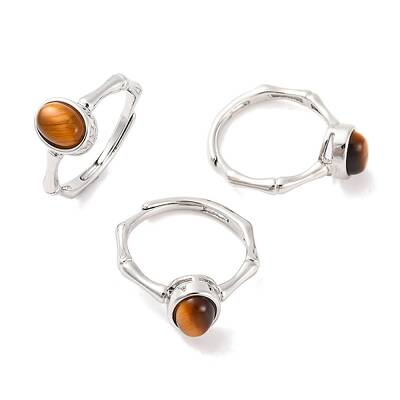 Oval Natural Tiger Eye Adjustable Rings