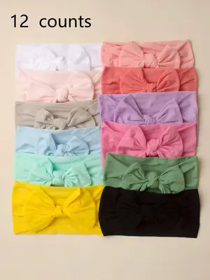 Solid Color Bow Decor Baby Headbands, Soft Comfortable Bowknot Design Headbands for Baby Girls & Boys, Fashion Hair Accessori...