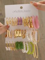 18 Pairs Women's Elegant Butterfly Design Dangle Earrings, Exquisite Trendy Faux Pearl Decorated Hoop Earrings, Earring Stack...