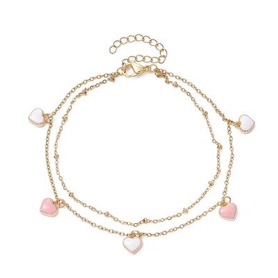 Alloy Enamel Heart Charm Anklet