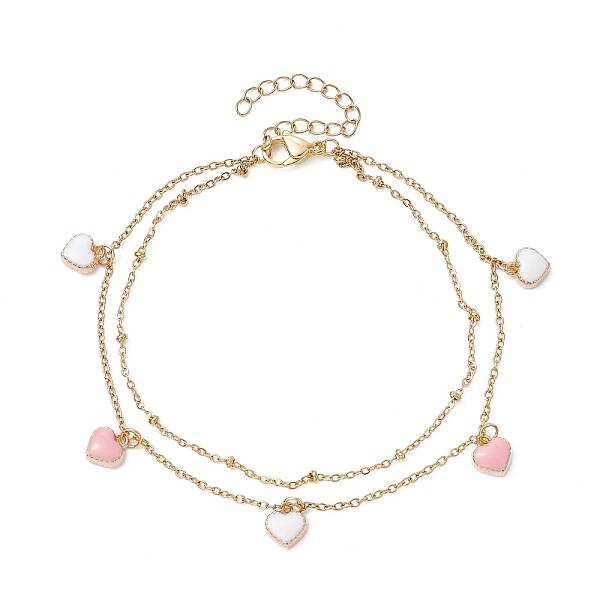 Alloy Enamel Heart Charm Anklet