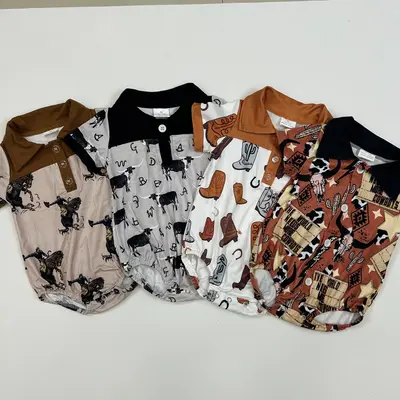 Cute Western Little Boy Summer Polo Collar Romper: Ultra-Comfy for All-Day Play! Baby Clothing Outfit