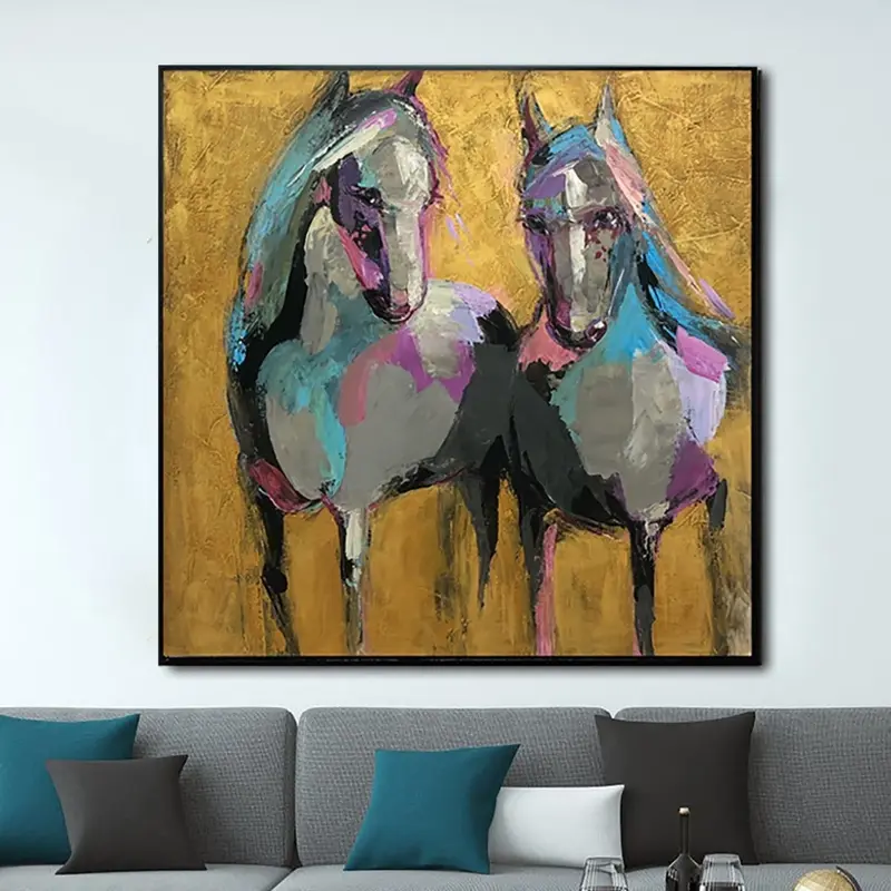 Abstract Horses Painting Canvas Animal Wall Art Horse Couple Painting Bright Wall Art Contemporary Wall Art Commission Artwor...
