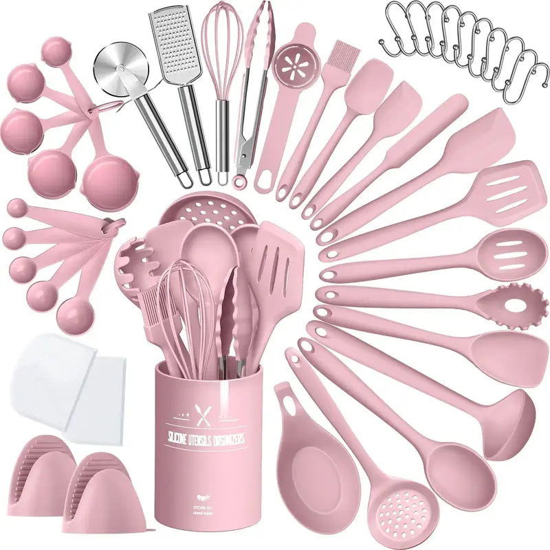 [New Deal] 43-Pcs Silicone Kitchen Utensil Set - Heat Resistant, BPA-Free, Nonstick, Dishwasher Safe, Stainless Steel Core, E...