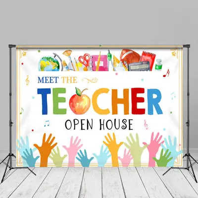 Meet Teacher Colorful Hands Back To School Backdrop - Aperturee