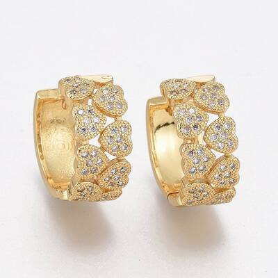 Brass Micro Pave Clear Cubic Zirconia Huggie Hoop Earrings