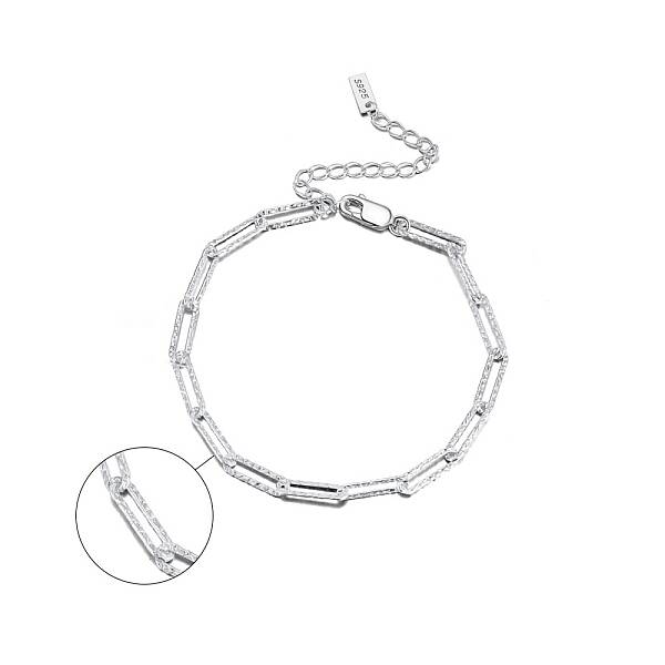 Rhodium Plated 925 Sterling Silver Paperclip Chain Bracelets