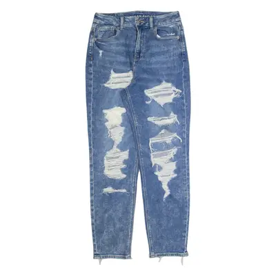 AMERICAN EAGLE Distressed Womens Jeans Blue Regular Mom Stone Wash W26 L28
