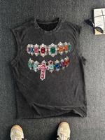 Men's Vintage Cross & Rhinestone Decor Tank Top, Casual Sleeveless Graphic Top for Summer, Fashion Men's Clothes for Daily We...