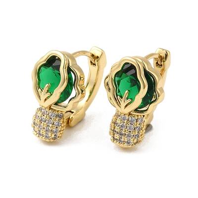 Cubic Zirconia Flower Hoop Earrings with Glass
