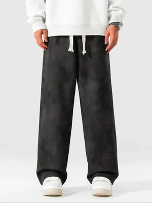 Men's Solid Color Drawstring Waist Sweatpants, 2000s Pants for Men, Loose Casual Comfy Pocket Straight Leg Trousers for Spri...