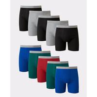 Hanes Men's Cotton Boxer Brief Underwear Super Value Pack, Assorted Solids, 10-Pack