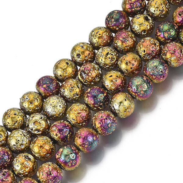 Electroplated Natural Lava Rock Beads Strands