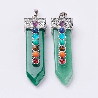 Natural Green Aventurine with Synthetic & Natural Mixed Stone Chakra Big Pendants