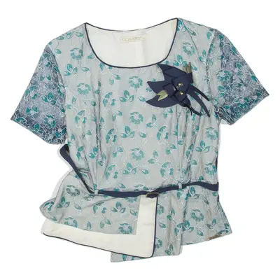 BONAVITO Womens Blouse Top Green Floral S