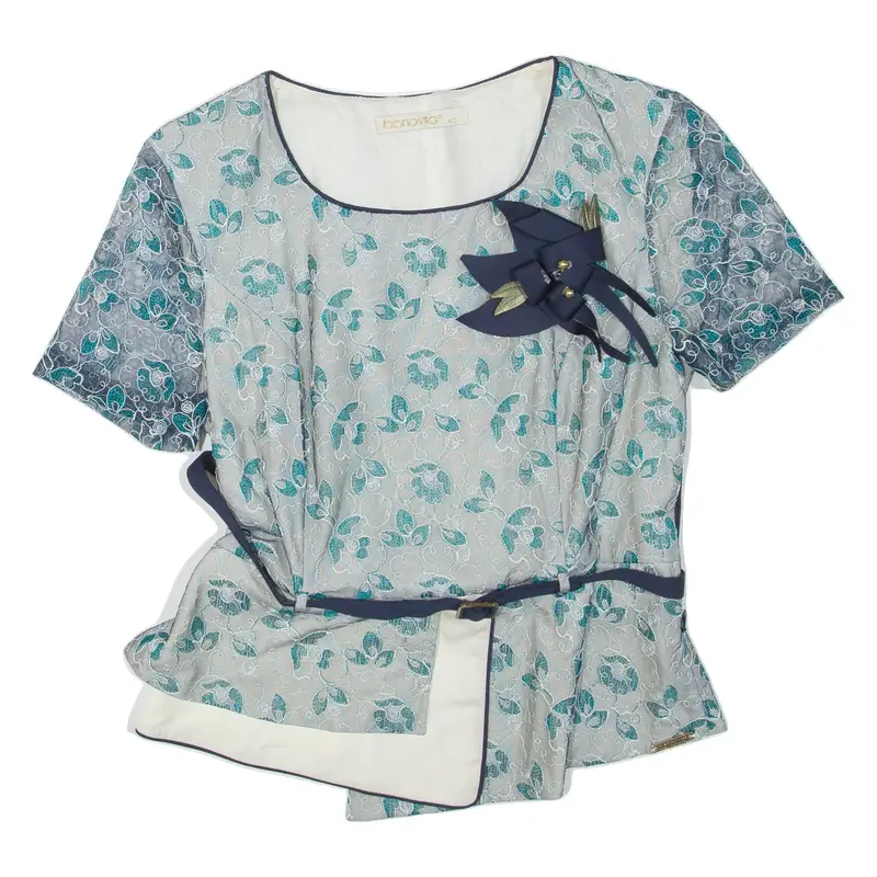 BONAVITO Womens Blouse Top Green Floral S