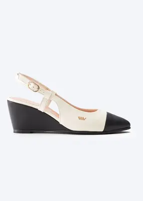 Tivoli Leather Wedges | Color: White Black Tip | Size: 10