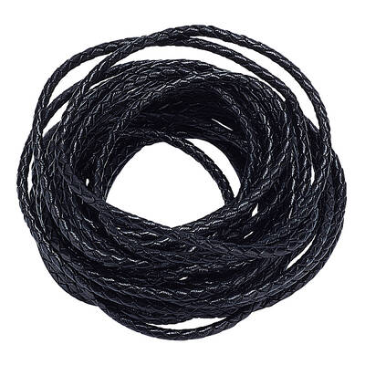 1 Roll 3mm Round Folded Bolo PU Braided Leather Cord Each 5.5 Yard Necklace Bracelet Jewelry Making Black