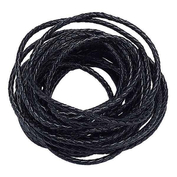 1 Roll 3mm Round Folded Bolo PU Braided Leather Cord Each 5.5 Yard Necklace Bracelet Jewelry Making Black